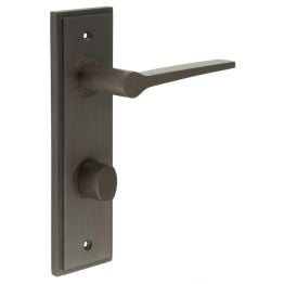 Knightsbridge Door Handle Din Bathroom Backplate Dark Bronze & Turn & Release - By Frelan Hardware - BUR-20DB-456DB-81DB