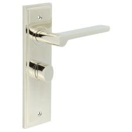 Fitzrovia Door Handle Bathroom Backplate Polished Nickel & Turn & Release - By Frelan Hardware - BUR-15PN-453PN-81PN