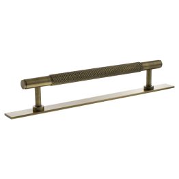 Millhouse Brass Eiffel Knurled T-Bar Cabinet Pull Handle on Backplate 160mm - Antique Brass
