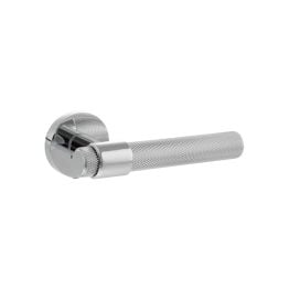 Senza Pari Andretta Knurled Lever Door Handle on Minimal Round Rose - Polished Chrome