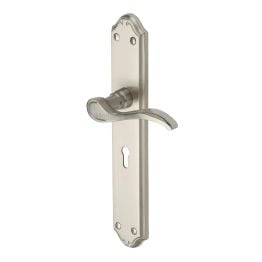 Heritage Brass Door Handle Lever Lock Verona Design Satin Nickel finish