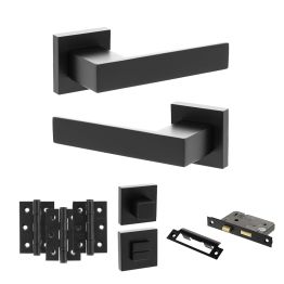 Senza Pari Panetti Door Handle Pack (Bathroom Set - 2.5" CE Bathroom Lock, 3" Fire Rated Hinges x3) - Matt Black
