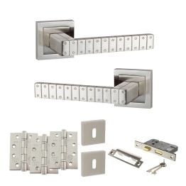 Senza Pari Bianca Door Handle Pack (3 Lever Lock Set - 3" CE Sashlock, 4" Fire Rated Hinges x3) - Satin Nickel