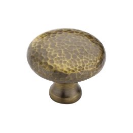 Heritage Brass Cabinet Knob Victorian Round Hammered Design 38mm Antique Brass finish