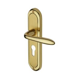 Heritage Brass Door Handle for Euro Profile Plate Henley Design Mayfair finish