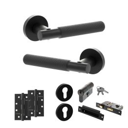 Senza Pari Rosarno Door Handle Pack (Euro Lock Set - 2.5" CE Sashlock, 4" Slim Knuckle Hinges x2) - Matt Black