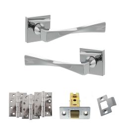 Senza Pari Guido Door Handle Pack (Latch Set - 3" CE Latch, 4" Fire Rated Hinges x3) - Polished Chrome