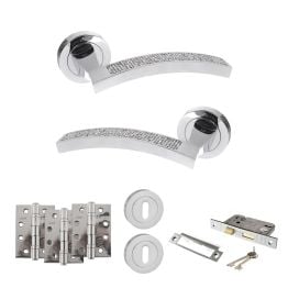 Senza Pari Crystal Door Handle Pack (3 Lever Lock Set - 3" CE Sashlock, 4" Fire Rated Hinges x3) - Polished Chrome