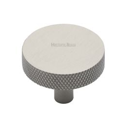 Heritage Brass Cabinet Knob Knurled Disc Design 38mm Satin Nickel finish