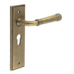 Highgate Door Handle Euro Backplate Antique Brass - By Frelan Hardware - BUR35KIT11