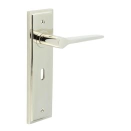 Knightbridge Door Handle Lock Backplate Polished Nickel - By Frelan Hardware - BUR20KIT165