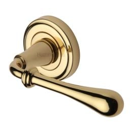 Heritage Brass Door Handle Lever Latch on Round Rose Roma Design Polished Brass finish