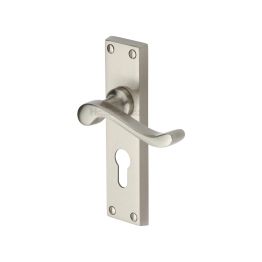Heritage Brass Door Handle for Euro Profile Plate Bedford Design Satin Nickel finish