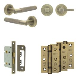 Complete Bari Door Handle Pack - Bathroom - Antique Brass - By Frelan Hardware - JE-D5B1-AB