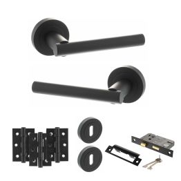 STATUS Nebraska Door Handle Pack (3 Lever Lock Set - 2.5" CE Sashlock, 3" Fire Rated Hinges x3) - Matt Black