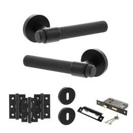 Senza Pari Andretta Door Handle Pack (3 Lever Lock Set - 3" CE Sashlock, 3" Fire Rated Hinges x3) - Matt Black