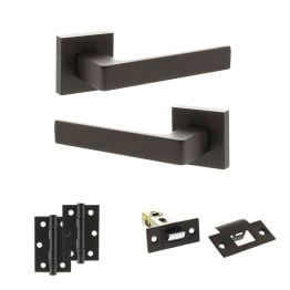 STATUS Montana Door Handle Pack (Latch Set - 2.5" Latch, 3" Hinges x2) - Urban Dark Bronze
