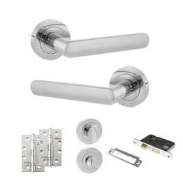 STATUS Carolina Door Handle Pack (Bathroom Set - 3" CE Bathroom Lock, 4" Slim Knuckle Hinges x2) - Polished Chrome