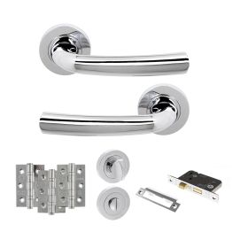 STATUS Nevada Door Handle Pack (Bathroom Set - 3" CE Bathroom Lock, 3" Fire Rated Hinges x3) - Polished Chrome