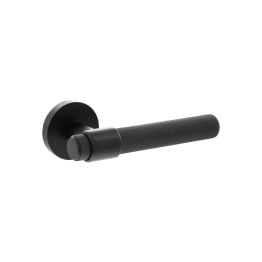 Senza Pari Andretta Knurled Lever Door Handle on Minimal Round Rose - Matt Black