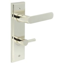 Kensington Door Handle Din Bathroom Backplate Polished Nickel & Turn & Release - By Frelan Hardware - BUR-25PN-456PN-82PN