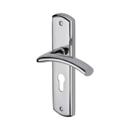 Heritage Brass Door Handle for Euro Profile Plate Centaur Design Polished Chrome finish