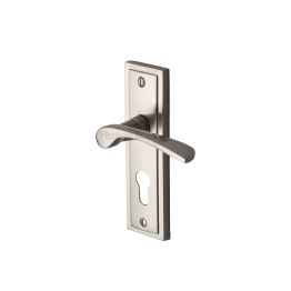 Heritage Brass Door Handle for Euro Profile Plate Boston Design Satin Nickel finish