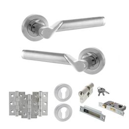 STATUS Hawaii Door Handle Pack (Euro Lock Set - 3" CE Sashlock, 3" Fire Rated Hinges x3) - Satin Chrome/Polished Chrome