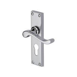 Heritage Brass Door Handle for Euro Profile Plate Bedford Design Polished Chrome finish