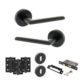 STATUS Alabama Door Handle Pack (3 Lever Lock Set - 2.5" CE Sashlock, 3" Fire Rated Hinges x3) - Matt Black