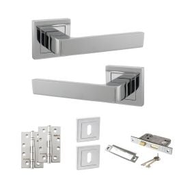 STATUS Montana Door Handle Pack (3 Lever Lock Set - 3" CE Sashlock, 4" Slim Knuckle Hinges x2) - Polished Chrome