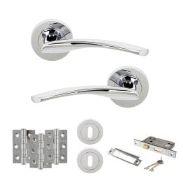 STATUS Arizona Door Handle Pack (3 Lever Lock Set - 2.5" CE Sashlock, 3" Fire Rated Hinges x3) - Polished Chrome