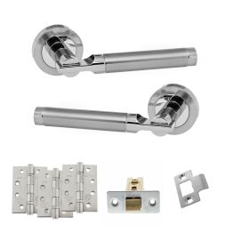 STATUS Dakota Door Handle Pack (Latch Set - 3" CE Latch, 4" Fire Rated Hinges x3) - Satin Chrome/Polished Chrome