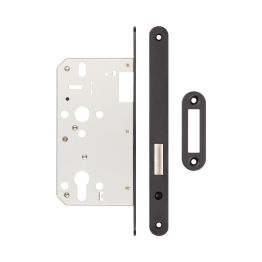 72mm Black Din Euro Deadlock Radiused 60mm Backset - By Frelan Hardware - JL-DD60RMB