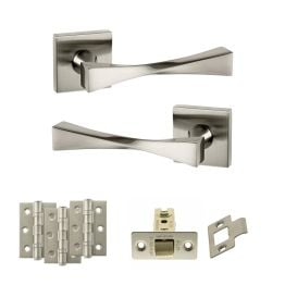 Senza Pari Guido Door Handle Pack (Latch Set - 3" CE Latch, 3" Fire Rated Hinges x3) - Satin Nickel