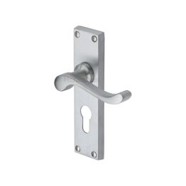Heritage Brass Door Handle for Euro Profile Plate Bedford Design Satin Chrome finish