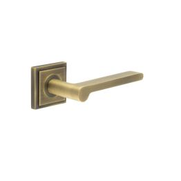 Fitzrovia Door Handles Square Stepped Rose Antique Brass - By Frelan Hardware - BUR15KIT7