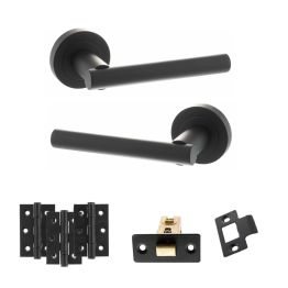 STATUS Nebraska Door Handle Pack (Latch Set - 2.5" CE Latch, 3" Fire Rated Hinges x3) - Matt Black