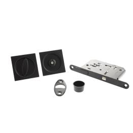 AGB Square Flush Handle Sliding Door Bathroom Lock Set - Matt Black