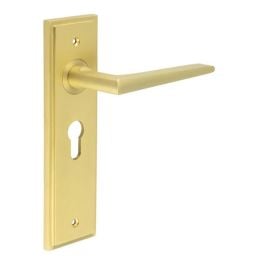 Mayfair Door Handle Euro Backplate Satin Brass - By Frelan Hardware - BUR10KIT245