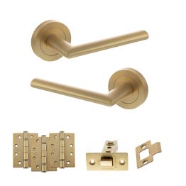 STATUS Alabama Door Handle Pack (Latch Set - 2.5" CE Latch, 4" Fire Rated Hinges x3) - Satin Brass
