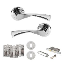 STATUS Colorado Door Handle Pack (3 Lever Lock Set - 2.5" CE Sashlock, 4" Fire Rated Hinges x3) - Polished Chrome