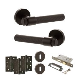 Senza Pari Fasana Door Handle Pack (3 Lever Lock Set - 2.5" CE Sashlock, 4" Fire Rated Hinges x3) - Urban Dark Bronze