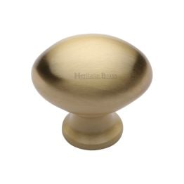 Heritage Brass Cabinet Knob Victorian Oval Design 38mm Satin Brass finish