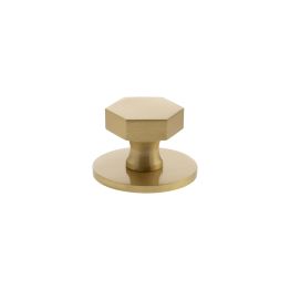 Millhouse Brass Pennington Hexagonal Cabinet Knob Handle on Backplate - Satin Brass