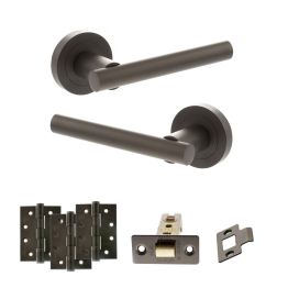 STATUS Nebraska Door Handle Pack (Latch Set - 3" CE Latch, 4" Fire Rated Hinges x3) - Urban Dark Bronze