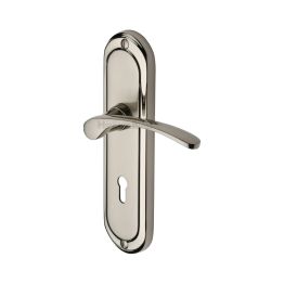 Heritage Brass Door Handle Lever Lock Ambassador Design Mercury finish
