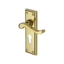 Heritage Brass Door Handle for Euro Profile Plate Edwardian Design Polished Brass finish