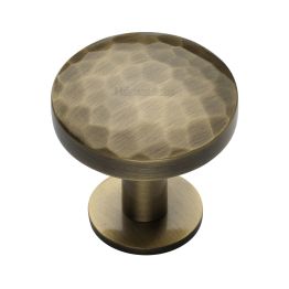 Heritage Brass Cabinet Knob Round Hammered Design with Rose 38mm Antique Brass finish