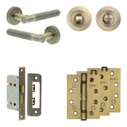 Complete Venice Door Handle Pack - Bathroom - Antique Brass - By Frelan Hardware - JE-F5A3-AB